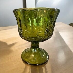 Vintage Indiana Glass Green Compote Pedestal Fruit Bowl